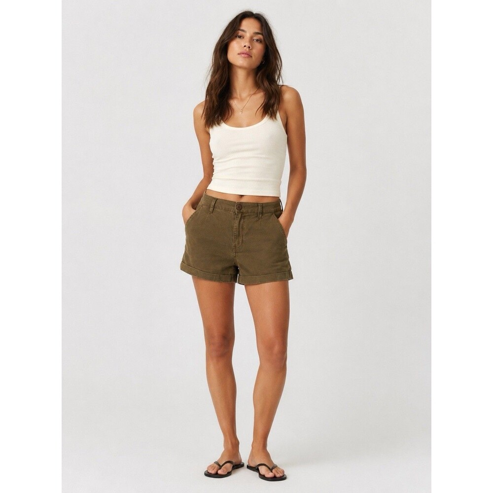 Hinge Shorts Cuffed Olive Green Stretch Mini Size Small Small Pockets